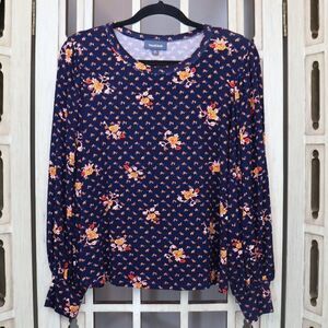 Modcloth Navy Floral Balloon Sleeve Top Size M